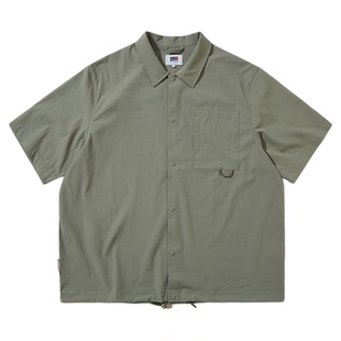NOTHOMME 户外Teflon三防古巴领极简宽松纯色口袋短袖衬衫男