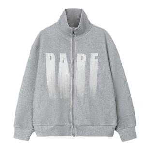 PAPERLLL辛间灰色晕染加绒卫衣女立领双头拉链休闲设计感加厚上衣