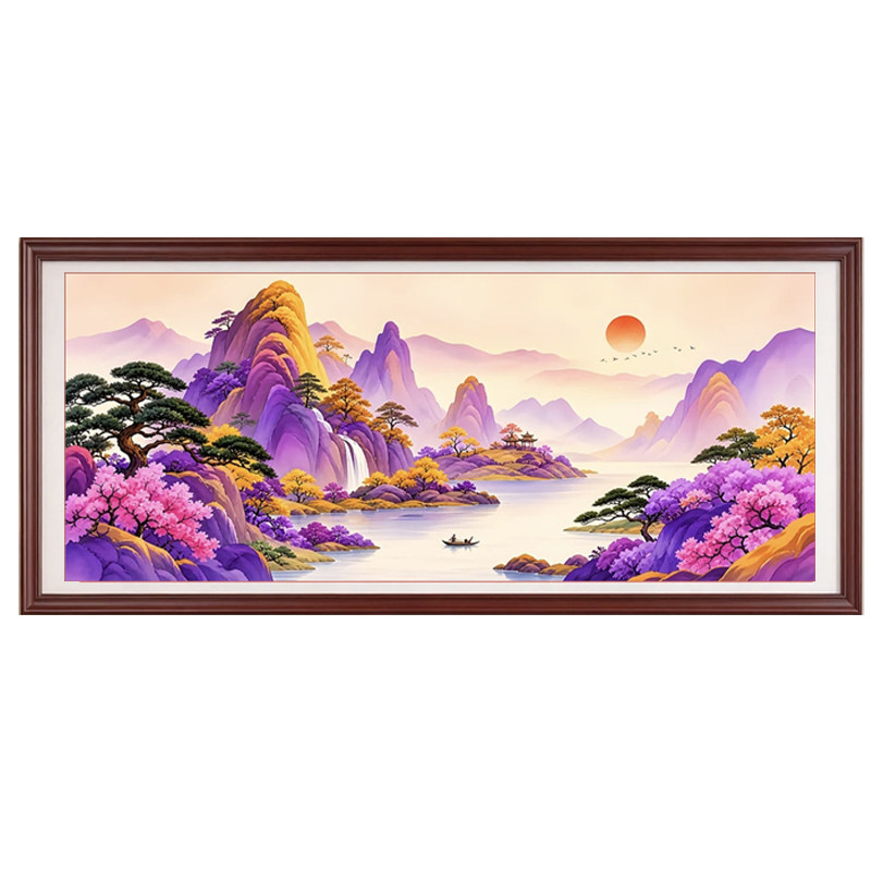 2026新款十字绣千里江山图客厅大副挂画大格四股刺绣手工精准印花