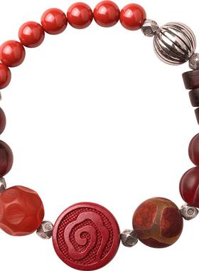 本命年朱砂老银手串礼物原创