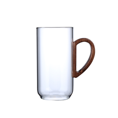 高档木把中式茶杯对杯个人加厚玻璃绿茶杯花茶泡茶杯办公室大容量