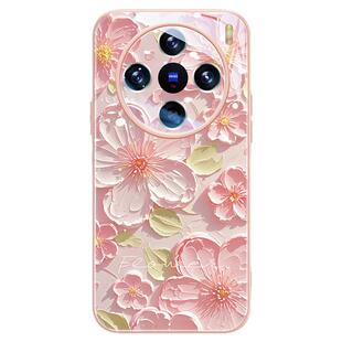 油画花朵适用vivox300pro手机壳新款x200mini全包镜头x100s清新夏日x90挂绳s60防摔ultra粉色女s50套promini