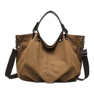 美式帆布包托特女包2025新款通勤手提单肩斜挎包大容量休闲复古包