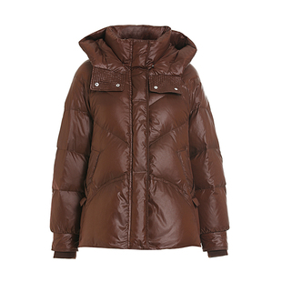 JESSIE咖色短款鹅绒短款连帽羽绒服女2025年冬季新款加厚保暖外套