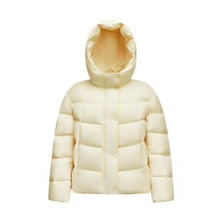 森马羽绒服女士三防发热抗静电2025冬季新款龟背短款纯色连帽外套