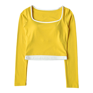 秋季新款撞色瑜伽服女带胸垫上衣修身显瘦普拉提跑步运动健身长袖