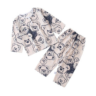 夏季人造棉套装儿童绵绸睡衣宝宝男童女孩家居服女童长袖空调服薄