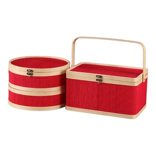 竹编篮新年红色节日礼盒包装竹篮子编织手提双层筐粽子糕点礼品盒