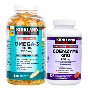 【组合】Kirkland柯克兰辅酶Q10+深海鱼油Omega-3呵护心脑眼正品