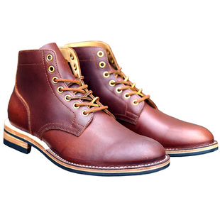 特价微瑕全手工缝制固特异双线透缝复古军官靴工装靴男马丁靴短靴