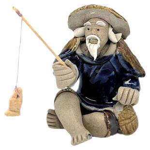 吸水石上水石陶瓷鱼缸水族盘景假山鱼缸造景装饰钓鱼翁摆件套餐