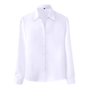 依馨越女衬衫春秋长袖白斜纹衬衣蓝色修身职业正装酒店商场工装