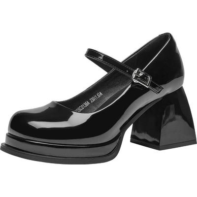 大东玛丽珍鞋女鞋2025秋季新款优雅粗跟高跟一字扣圆头饰扣C0136