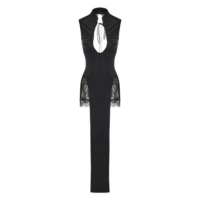 似欲「锦囊妙计」抽绳露背旗袍黑