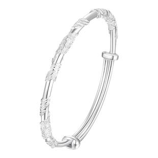 周大生足银S990手镯女新款繁花似锦实心镯子送妈妈女朋友生日礼物