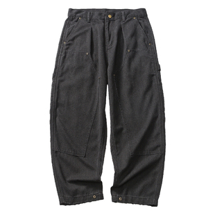 马切达春季男士直筒工装伐木裤休闲牛仔纯棉长裤男款潮牌宽松裤子