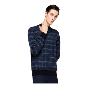 圣雪绒100%山羊绒男半高领提花商务休闲加厚针织套衫