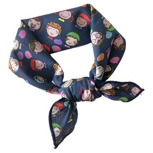 可爱印花小丝巾春夏方巾女装饰围巾纯棉头巾休闲风百搭小领巾围脖