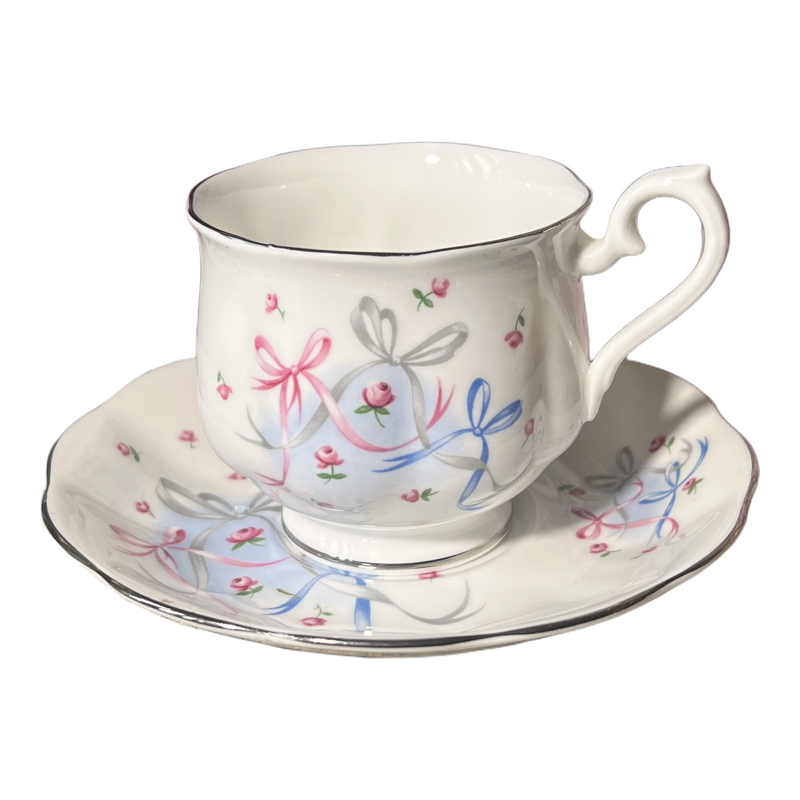 西洋古董royal albert 三色飘带小玫瑰鎏银骨瓷咖啡茶杯碟 现货