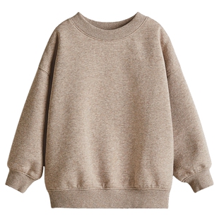 HM童装儿童男童卫衣春季宽松红色加绒大廓形圆领长袖上衣1245302