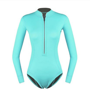 2mm保暖冲浪服女长袖水母潜水服连体比基尼泳衣长筒袜自由潜湿衣
