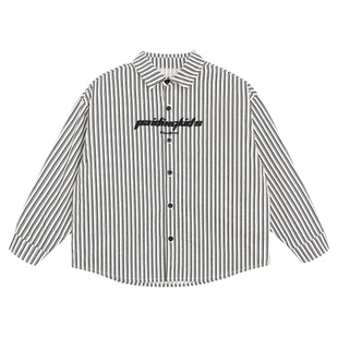 派町童装男童衬衫2026新款春季儿童黑白条纹衬衣长袖韩版洋气潮酷