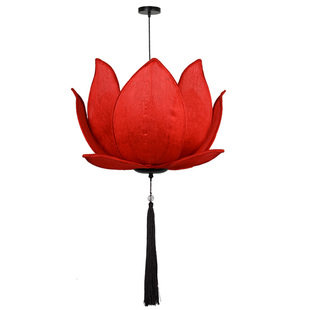 新中式莲花灯吊灯客厅布艺荷花灯笼茶室佛堂寺庙吊顶禅意装饰灯具