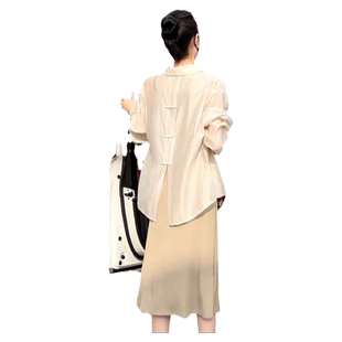 新中式国风设计感后背开叉盘扣长袖防晒衬衫2026夏季新款外搭上衣