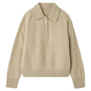 SNIDEL2025秋冬新品时尚简约纯色翻领动物毛针织衫上衣SWNT255019