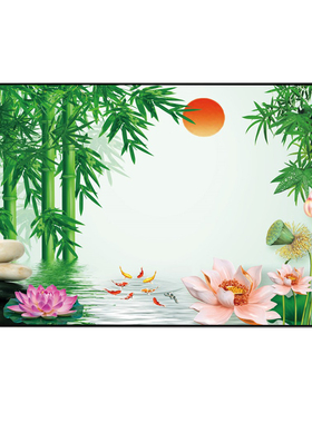 新中式客厅装饰画竹子荷花挂画