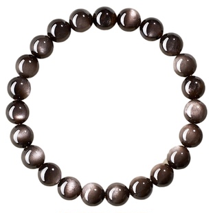 庆祥泰天然黑曜石猫眼银曜石手链女徐艺洋同款水晶礼物转运珠手串