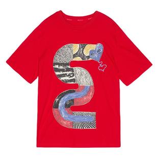 谜底红色大T恤短袖女2025春季新品百搭特色绣花宽松上衣251MT0034