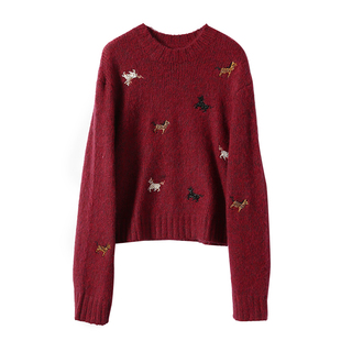 淘么淘【开运毛衣】小马珠片刺绣马海毛马年过年红色羊毛针织毛衣