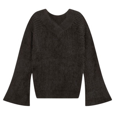 Heatherich毛衣女2025冬季新款斜肩V领性格成熟针织衫603659