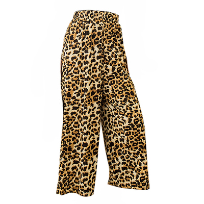 胖公主休闲松紧腰豹纹阔腿裤