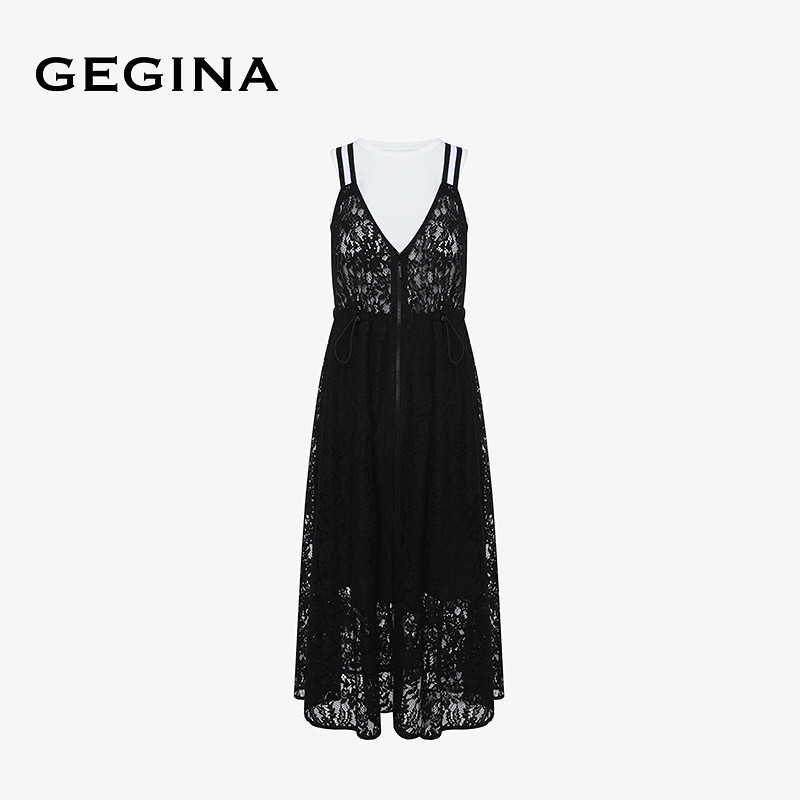 GEGINA专柜季新品两件套无袖连衣裙蕾丝花轻奢时髦裙子