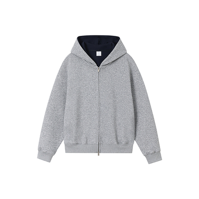 430g重磅浅灰色开衫拉链连帽卫衣男生2025新款秋季上衣外套连帽衫