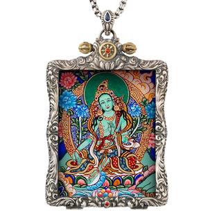 热贡纯手绘唐卡嘎乌盒男女吊坠纯银吊坠饰品黄财神本命年护身财运