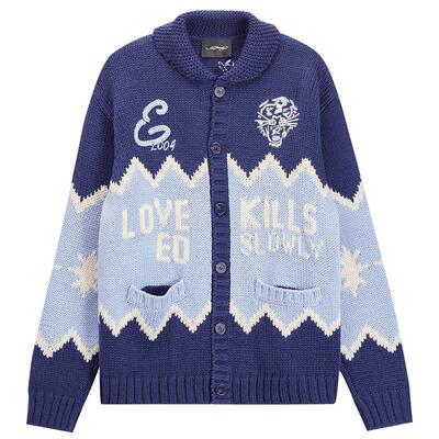 Ed Hardy埃德哈迪冬季新款男士美式复古针织衫潮牌开衫外套