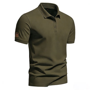 POLO衫男士短袖高档带领有领翻领T恤上衣半袖夏季商务休闲军绿色
