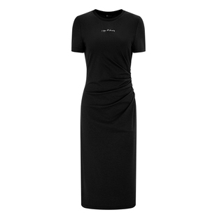 IDPAN短袖连衣裙女夏新款收腰显瘦高级气质褶皱巨好看的裙子