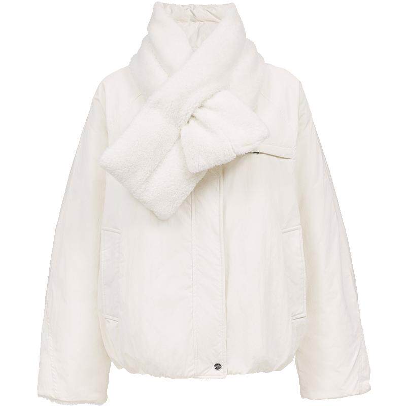 ONLY圆领纯色可拆卸围巾羽绒服