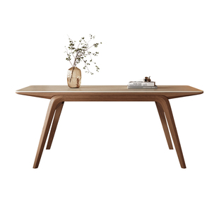 中古风实木餐桌2026新款家用高端饭桌现代简约长方形洞石岩板餐桌