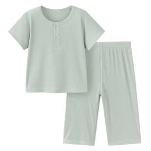 babylove宝宝家居服套装夏季清凉莫代尔短袖t恤裤子男女童空调服
