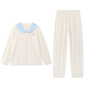 全棉时代少女春秋款针织家居服中大女童初中学生睡衣睡裤纯棉套装