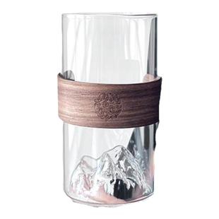 咖啡杯富士山耐高温竹木杯套玻璃杯高硼硅防烫观山杯冰美式拿铁杯