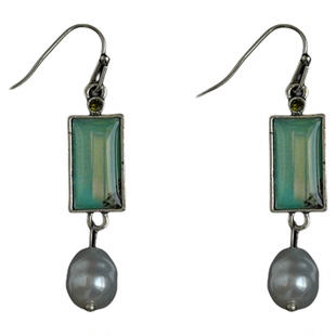 Vintage古着green gemstone pearl earrings复古耳环
