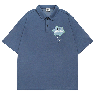 GUUKA潮牌积雨云刺绣短袖POLO衫男宝石绣情侣T恤翻领落肩半袖宽松