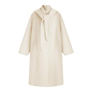 SeRinaBlue2026春季新款100%羊毛宽松连帽女士双面呢长款大衣外套