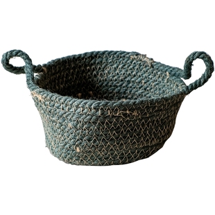 掬涵手工编织棉绳软件收纳篮筐带把手小号杂物玩具置物筐北欧